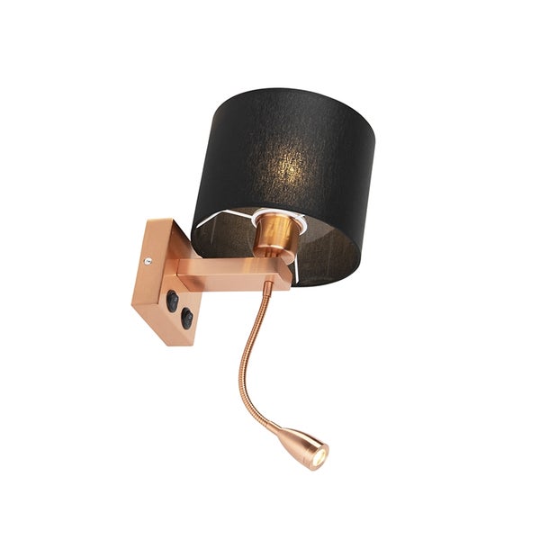 Wandleuchte mit schwarzem Lampenschirm und flexiblem Lesearm