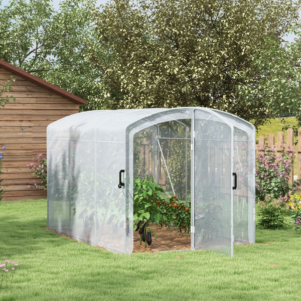 Outsunny Foliengewächshaus, 3 x 2 x 1,95 m Tunnel-Gewächshaus, Winddichtes Tomatenhaus, Treibhaus mit 1 Tür, für Garten, Balkon, PE, Transparent