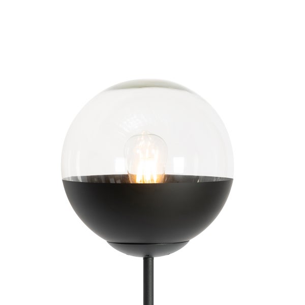 Kugelförmige Stehlampe mit durchsichtigem Glasschirm und Leuchtmittel