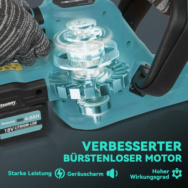 Outsunny Heckenschere mit verbessertem bürstenlosem Motor, starker Leistung, Geräuscharm und hohem Wirkungsgrad