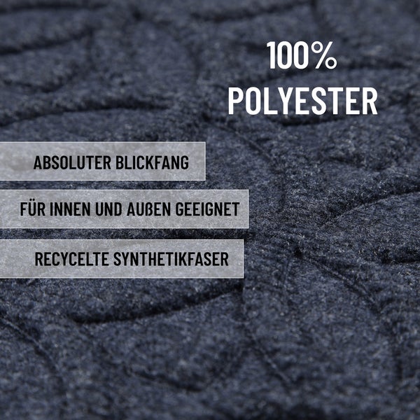 Strukturierte Matte aus 100 Prozent recycelter Synthetikfaser, geeignet für den Innen- und Außenbereich.