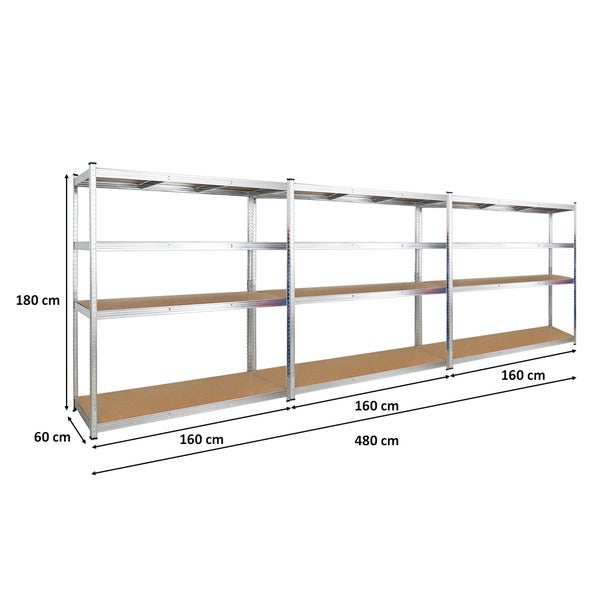 PROREGAL Mega Deal 3x Schwerlastregal Taurus XL mit TÜV/GS Zertifizierung HxBxT 180 x 160 x 60 cm Fachlast 250 kg Verzinkt