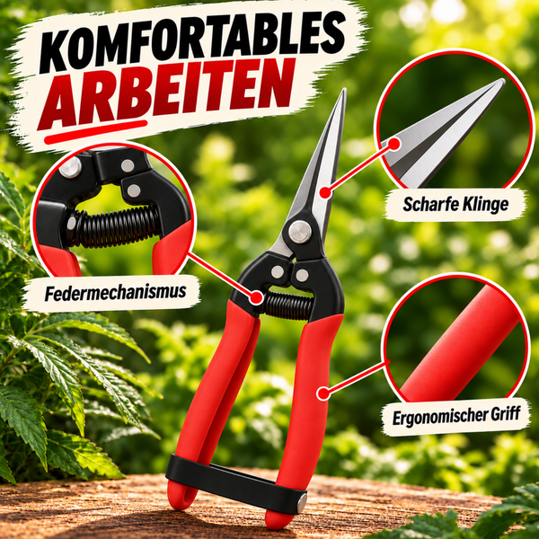 Gartenschere mit scharfer Klinge, Federmechanismus und ergonomischem Griff zur bequemen Gartenarbeit