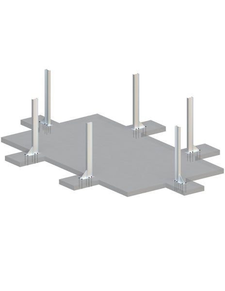 Bodenplatte mit Stahlstützen für den Bau