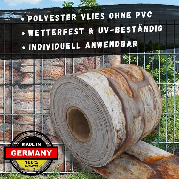 Rolle Sichtschutzstreifen aus Polyestervlies ohne PVC mit Steinoptik für Doppelstabmattenzaun