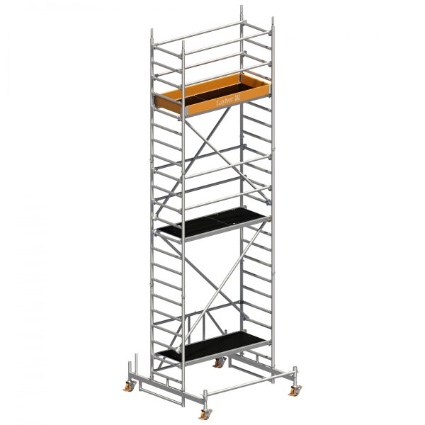 Rollgerüst mit Plattformen und Layher Logo