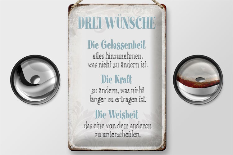 Blechschild Spruch 20x30cm 3 Wünsche Gelassenheit Kraft