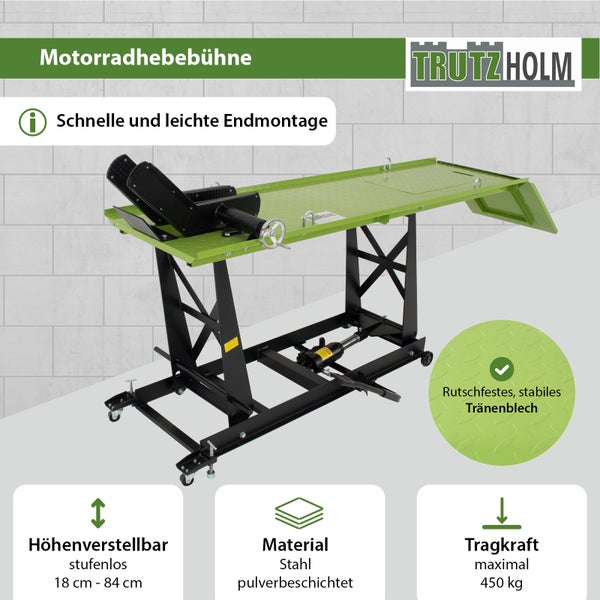 Motorradhebebühne hydraulisch 450 kg Breite 55 cm Montagerampe Montagebühne Heber Bühne schwarz/grün