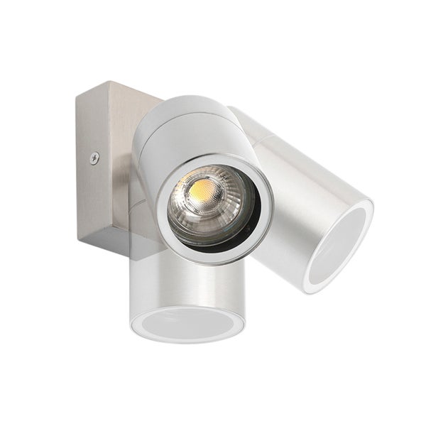 Dreiflammiger Wandstrahler aus silbernem Metall mit drei verstellbaren Spots.