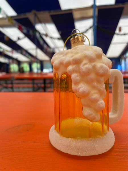 Bierkrug 12 cm Glasornament, mundgeblasen und handekoriert, 1 Stck., Weihnachtsbaumkugeln, Christbaumschmuck, Weihnachtsbaumanhänger