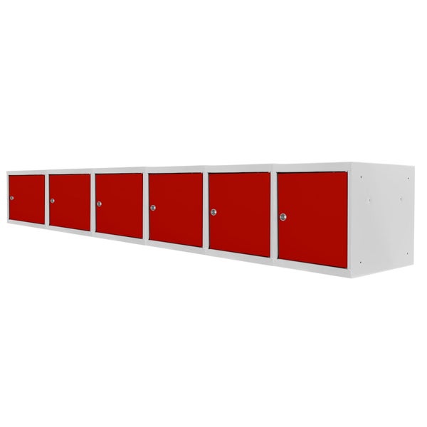 PROREGAL Mega Deal | 6x Schließfachwürfel Blocky mit Zylinderschloss + 2 Schlüssel | HxBxT 40x40x40cm | Lichtgrau/Rot | Tresor, Schließfach