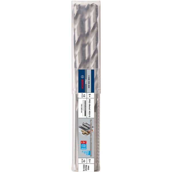 Bosch Pro Metall HSS-G Bohrer Set, 5 Stück, Durchmesser 12 Millimeter