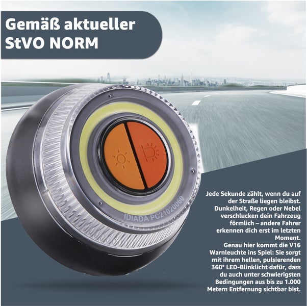 Runde LED Warnleuchte gemäß aktueller StVO Norm für den Straßenverkehr