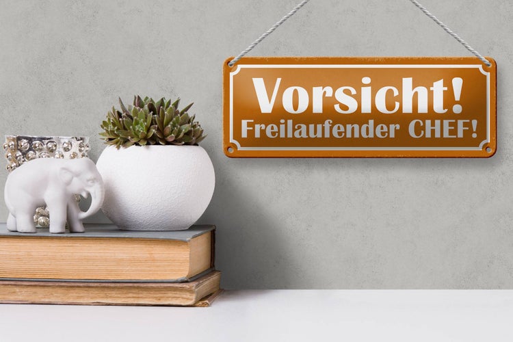 Blechschild Spruch 27x10cm Vorsicht freilaufender Chef Dekoration
