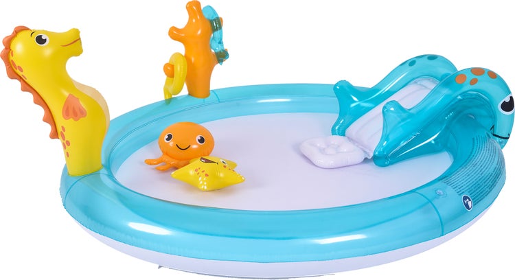 Aufblasbares Planschbecken für Kinder mit Rutsche und Meerestierfiguren aus Kunststoff