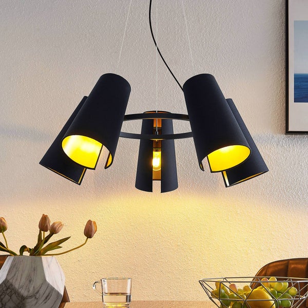 Lucande Pendelleuchte Kemoni (Modern) in Schwarz aus Metall (5 flammig, E27) - Deckenlampe Esstischlampe Hängelampe Hängeleuchte Wohnzimmerleuchte