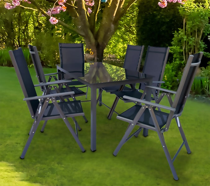 7 tlg. Alu Glas Tisch Gartenset Sitzgruppe 189SW