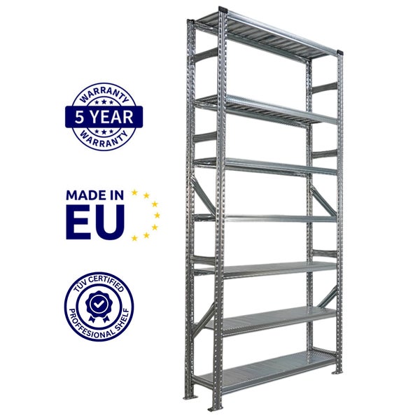 Metallregal mit sechs Regalböden, 5 Jahre Garantie, hergestellt in der EU, TÜV-geprüft