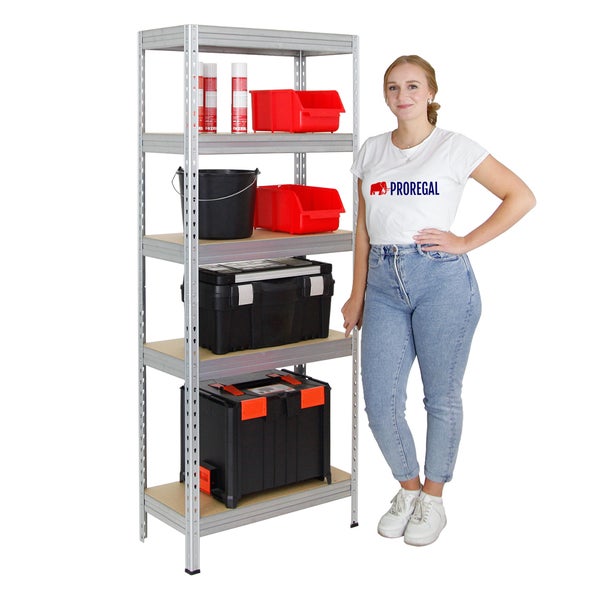 PROREGAL Schwerlastregal Rivet HxBxT 180 x 75 x 35 cm Fachlast 150 kg Innovatives Stecksystem Verzinkt