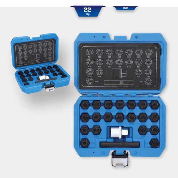 22-teiliges Vielzahn-Einsatz Set in einem blauen Kunststoffkoffer