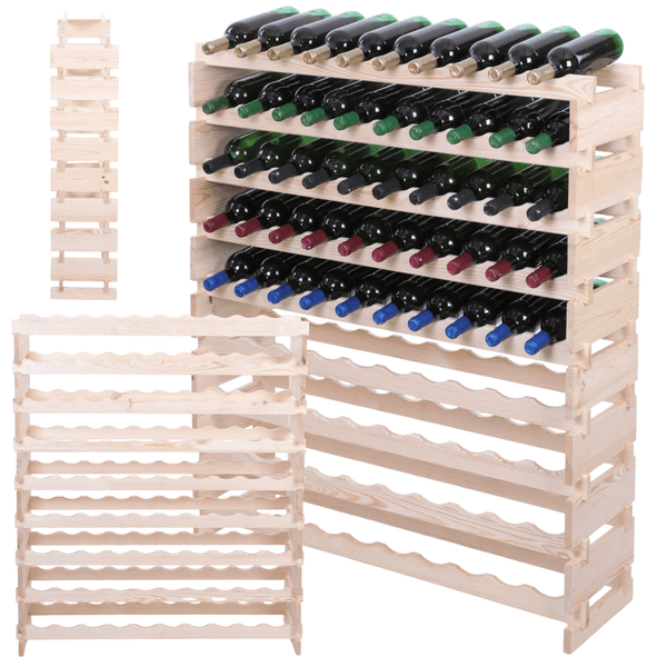 Weinregal VINOTECA FLEX PRO HxBxT 121x103x28cm 90 Flaschen auf 9 Ebene Massives Kiefernholz Natur unbehandelt