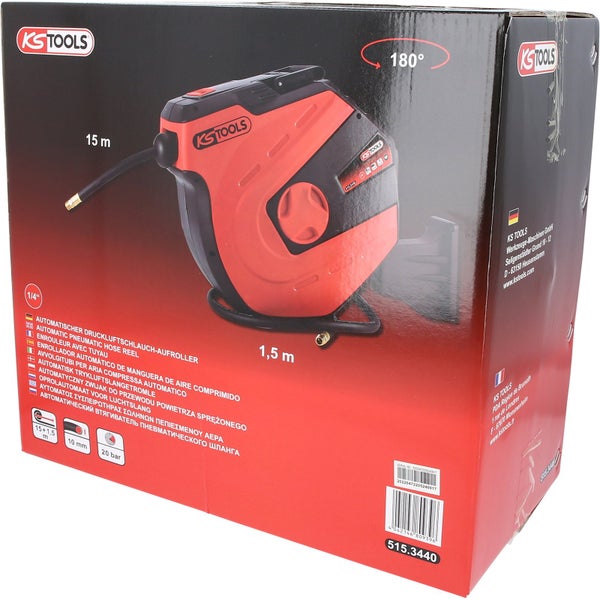 KS Tools Automatischer Druckluftschlauch-Aufroller in Verpackung