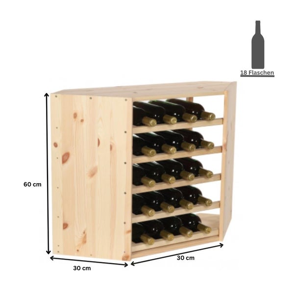 PROREGAL Modulares Weinregal Vincellar Mod HxBxT 60 x 30 x 30 cm Eckmodul Für 18 Flaschen Massives Kiefernholz Natur
