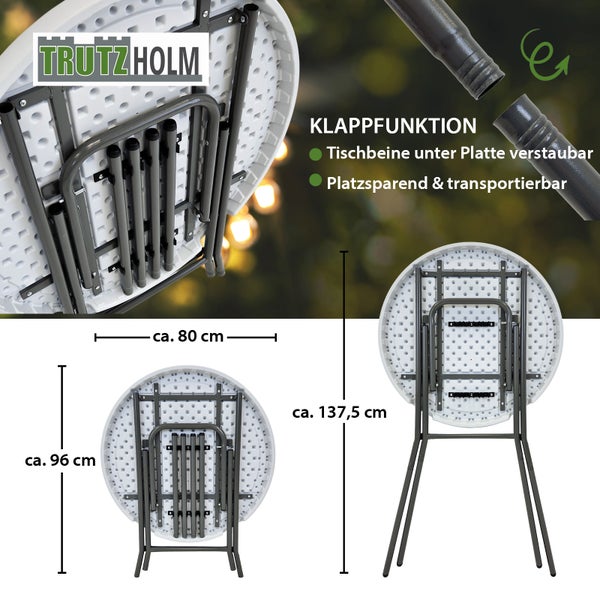 Stehtisch klappbar Ø 80 cm Tischplatte Höhe 110 cm Stahlgestell Partytisch Bistrotisch in weiß