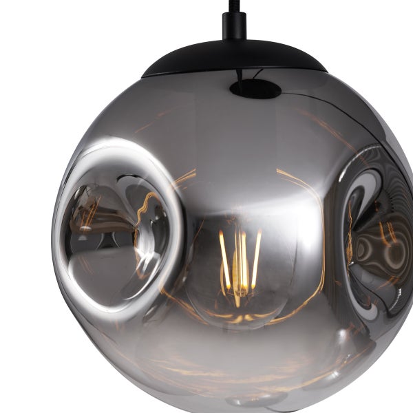 Art-Deco-Pendelleuchte schwarz mit Rauchglas 3-flammig - Douglass
