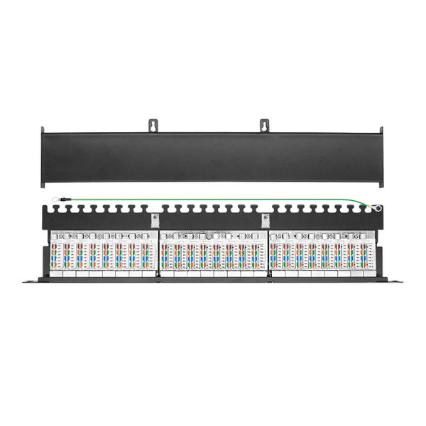 ProfiPatch Cat6a Patchpanel Patchfeld 19 Zoll 24 Port Verteilerfeld für Keystone Module RJ45 Rackeinbau geschirmt 0,5HE schwarz