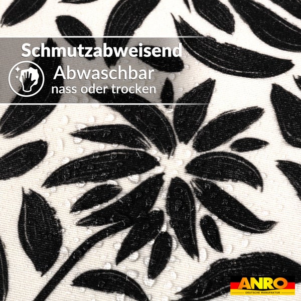 Schmutzabweisende und nass oder trocken abwaschbare Oberfläche, ANRO Logo.