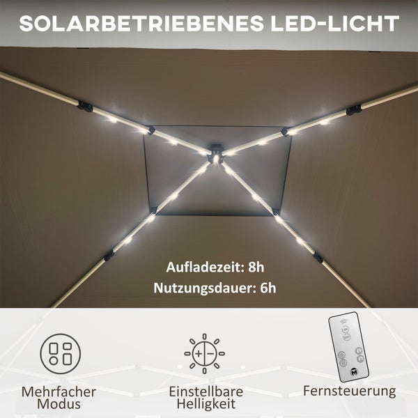 Outsunny Faltpavillon ca. 3 x 3 m, Pavillon mit LED, 4 Netzvorhängen, Seitenwand, Gartenpavillon mit Wassersack, Doppeldach, Tragetasche, für Balkon, Terrasse, Dunkelgrau
