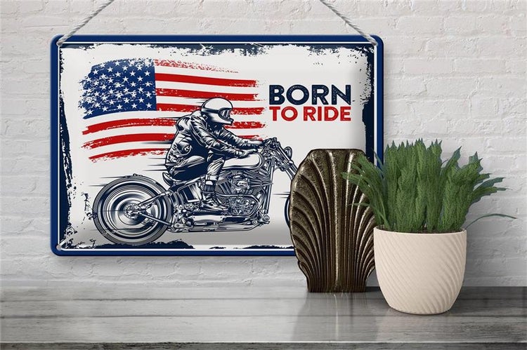 Blechschild Spruch Biker Born to Ride USA 30x20cm Motorcycle