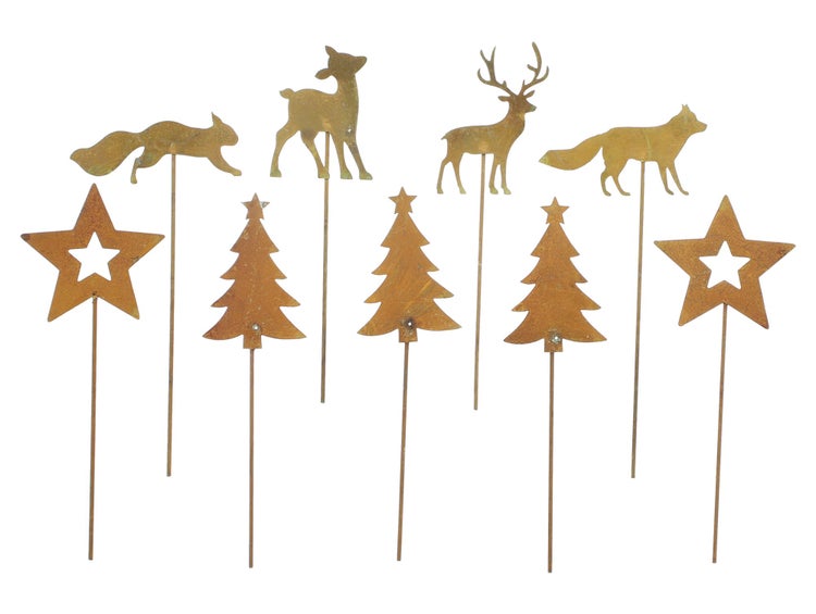 FRANK FLECHTWAREN | Metallstecker Weihnachtswald, 9er Set, METALL, ca. GH 16 cm