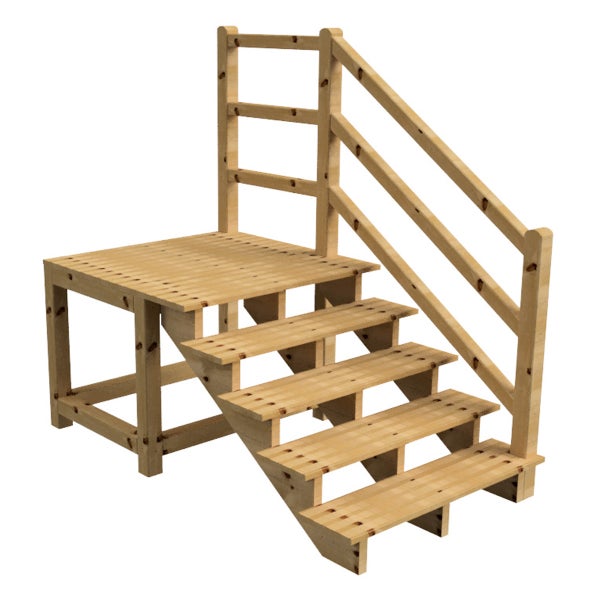 Holzterrasse mit Treppe und Geländer