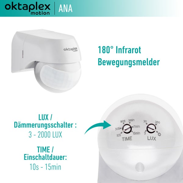 Oktaplex Ana Weiß Infrarot Bewegungsmelder für Innen + außen