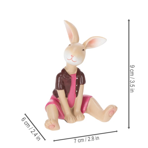 Dekofigur sitzender Hase mit Jacke und Kleid, 9 cm hoch