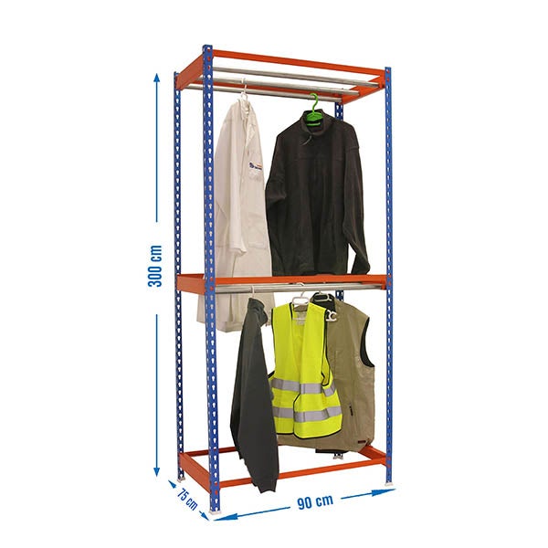 PROREGAL Kleiderstangenregal Metal Doppel HxBxT 300 x 90 x 75 cm Blau/Orange Kleiderständer Garderobe Klamottenregal Stangenregal Regal