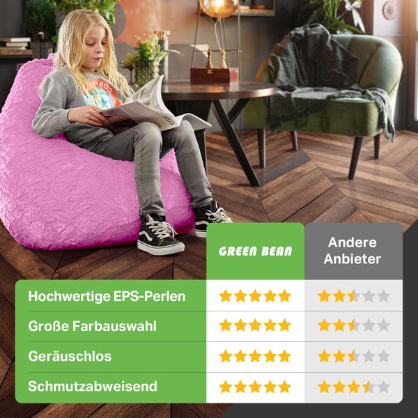 Green Bean Plüsch Sitzsack 45x45x60cm - Indoor Sitzkissen mit 120L EPS Perlen Füllung Kuschelig Waschbar - Bean Bag Bodenkissen Lounge Chair Sitzhocker - Rosa