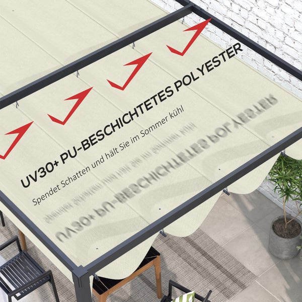 Outsunny Ersatzdach für 2,85 x 2 m Pergola, wasserabweisend einziehbar Welle Überdachung mit Regenabflusslöchern, UV-Schutz 30+, winterfest Schattenabdeckung für Garten, Balkon, Terrasse, Cremeweiß