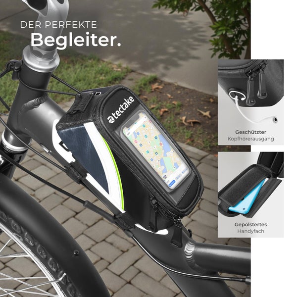 tectake Fahrradrahmentasche mit Smartphone-Fach am Fahrradrahmen