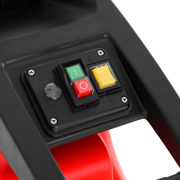 Nahaufnahme der Bedienelemente eines Geräts mit Start-, Stopp- und Umschalttaste