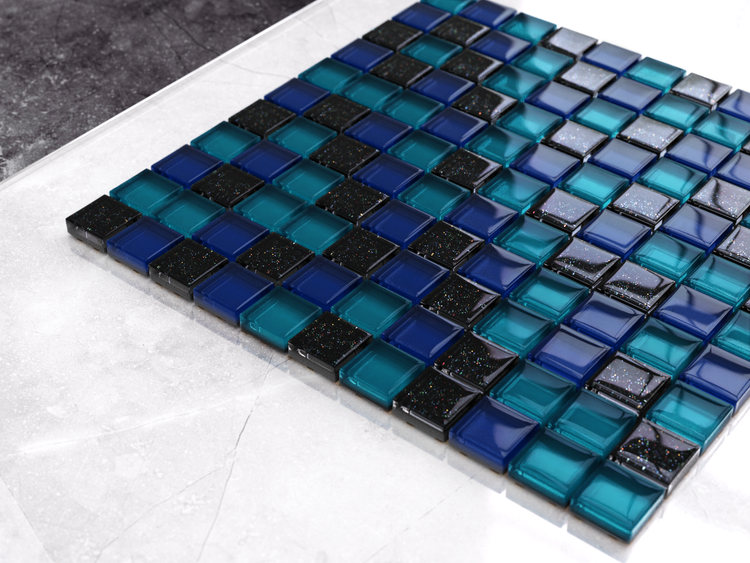 Glasmosaik auf Netz für Bad und Küche 30cm x 30cm  - Ocean blue