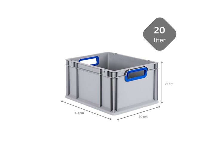 PROREGAL Spar Set 5x Eurobox Nextgen Color HxBxT 22 x 30 x 40 cm 20 Liter Griffe Blau Offen Glatter Boden Eurobehälter Transportbox