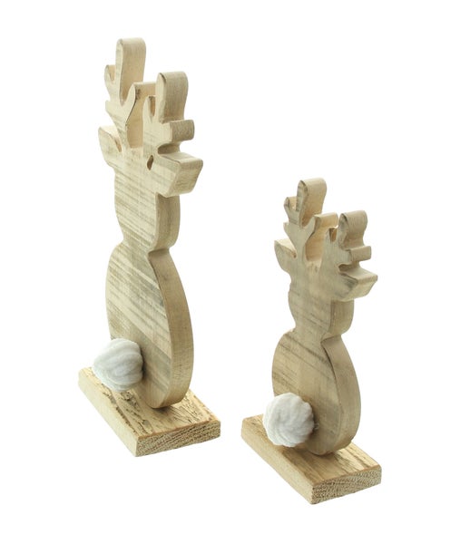 FRANK FLECHTWAREN | Figur Rentier, 2er Set, 10 x 6 x 24 cm, 8 x 5 x 17 cm, HOLZ, TEXTIL