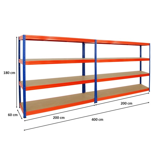 PROREGAL Mega Deal 2er-Sparset Profi-Schwerlastregal DINO HxBxT 180x200x60 cm Fachlast 500kg Blau/Orange