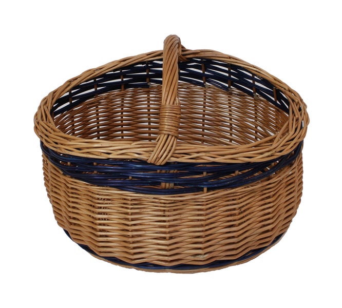 FRANK FLECHTWAREN | Einkaufskorb Natur/Blau, WEIDE, 50 x 40 x 27 cm, GH 35 cm