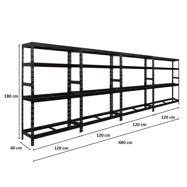 PROREGAL Mega Deal 4x Reifenregal Tiger HxBxT 180x120x40 cm bis zu 12 Reifen auf 2 Ebenen mit 2 Fachboden Schwarz Reifenständer