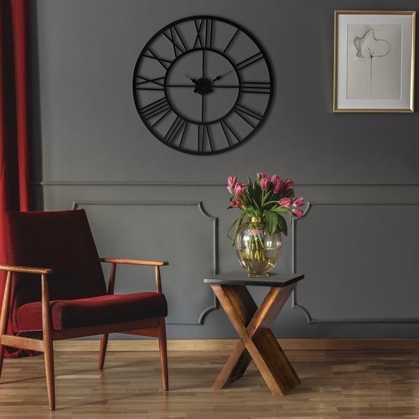 WOMO-DESIGN | Große Wanduhr Malmö Ø85 cm Rund, Unikat, handgefertigt aus Eisen, Vintage-Stil, Schwarz, Großen römische Ziffern, Lautlos, ohne Tickgeräusche, Designuhr Dekouhr Dekorative Uhr Design Uhr