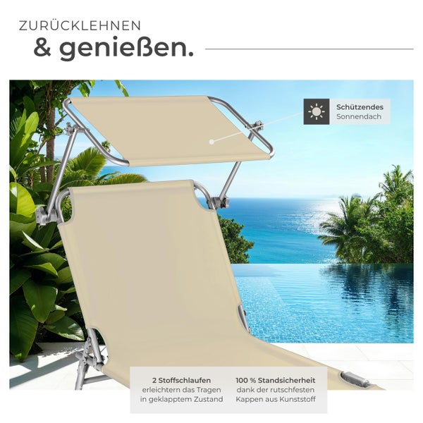 Gartenliege tectake  190 x 68 x 28 cm klappbar beige